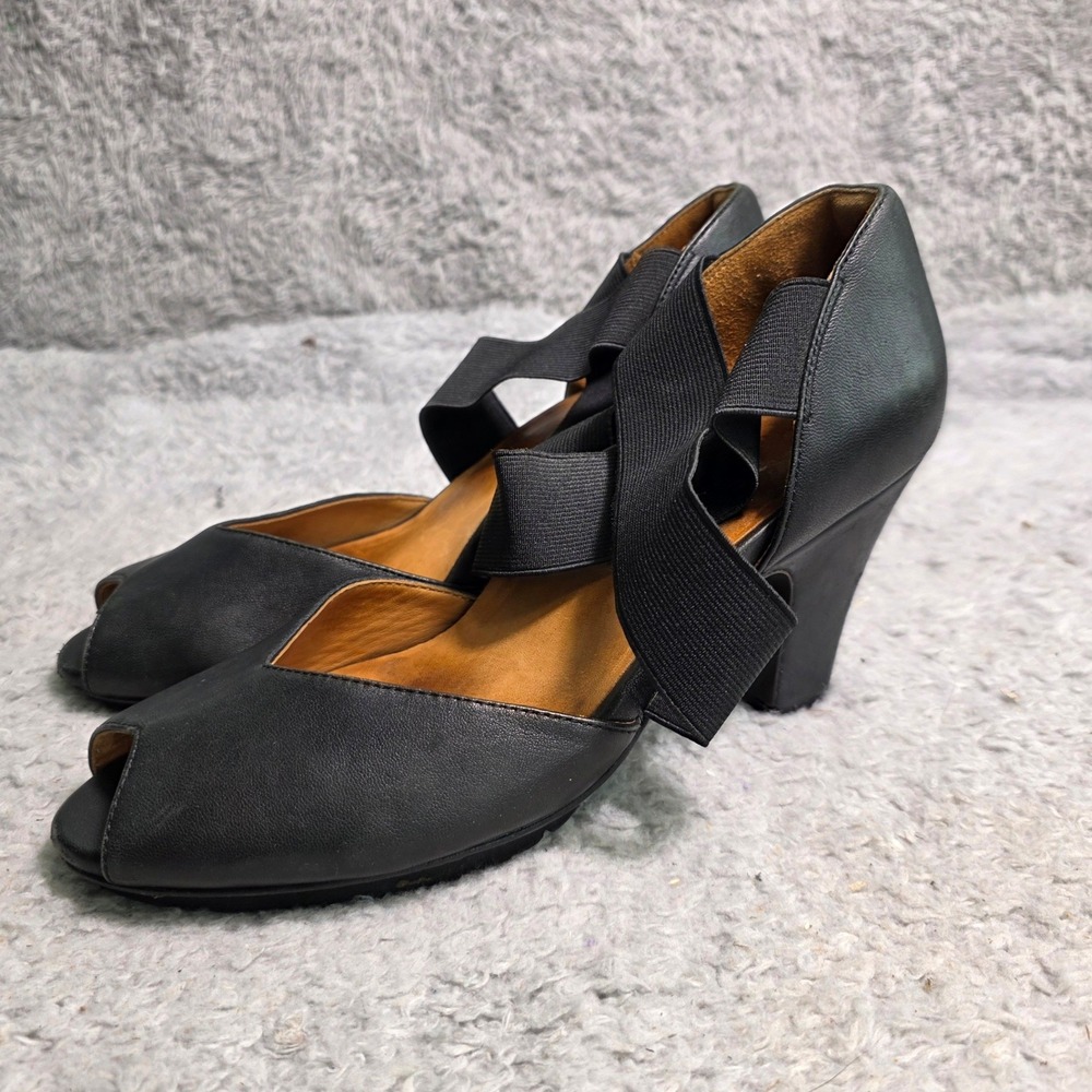 L'Amour Des Pieds Peep Toe Heels Sandals Black Leather Womens 8.5 M Excellent